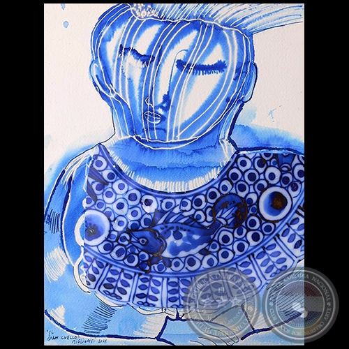 El gran cuello - Serie AZUL dibujo sobre papel de Ricardo Migliorisi - Ao: 2018